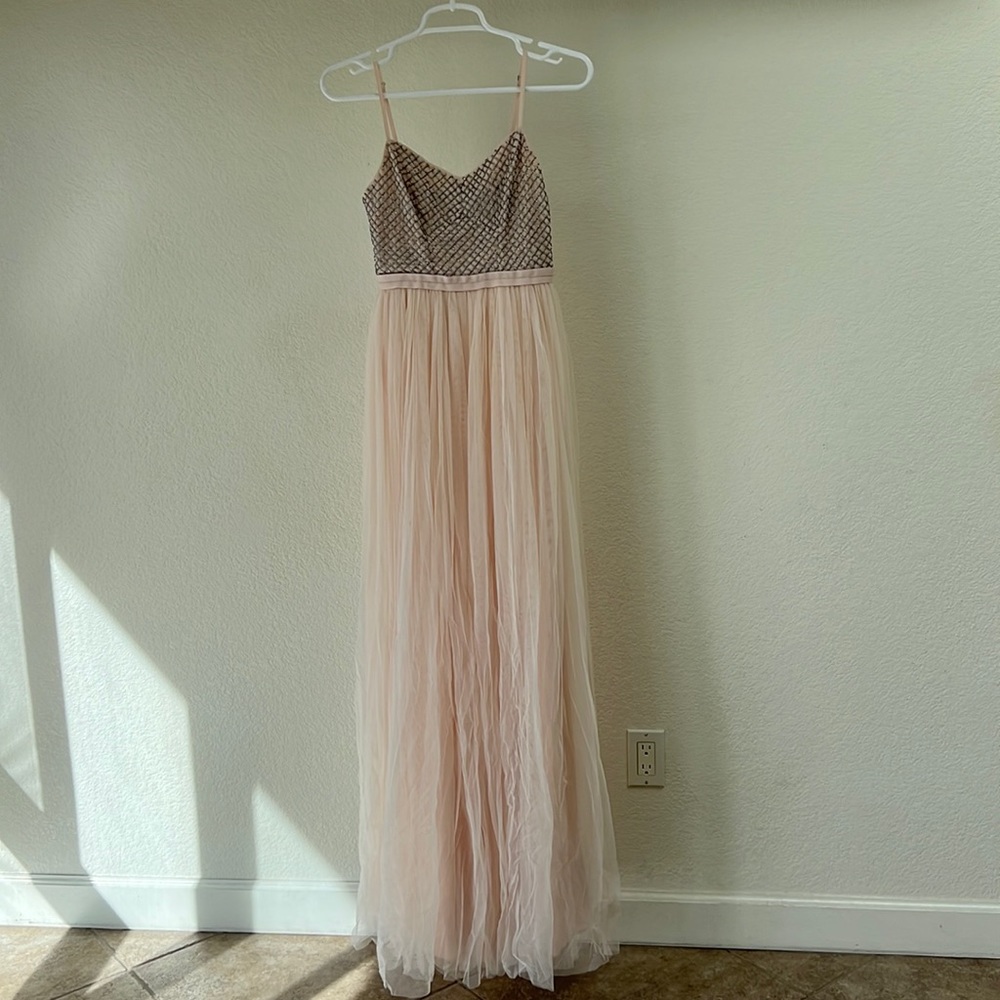 Elegant Prom or social dresses. Blush, Like new. Fit for body height of 5’2-5’5”